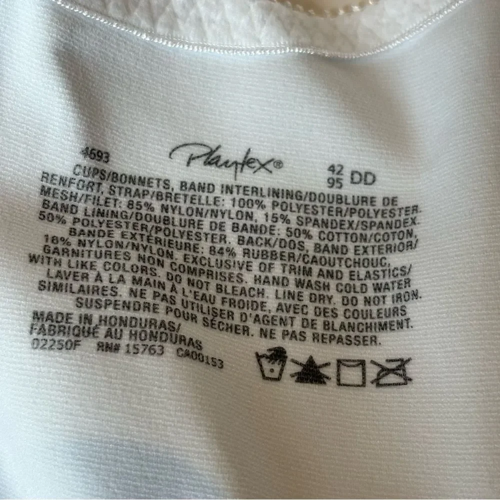 Playtex 18 Hour Elegant White Bra Ultimate Shoulder Comfort Wirefree size 42DD